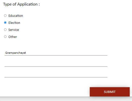 Type of Application - caste validity certificate