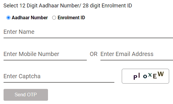 Select 12 Digit Aadhaar Number-28 digit Enrolment ID