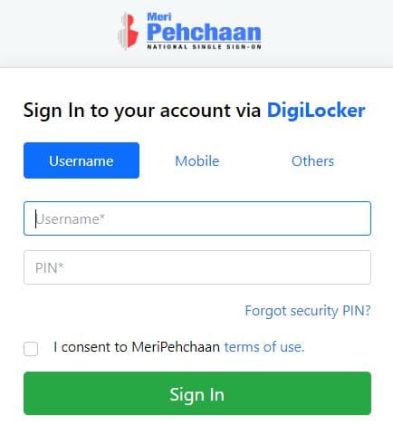 Sign In to your account via DigiLocker