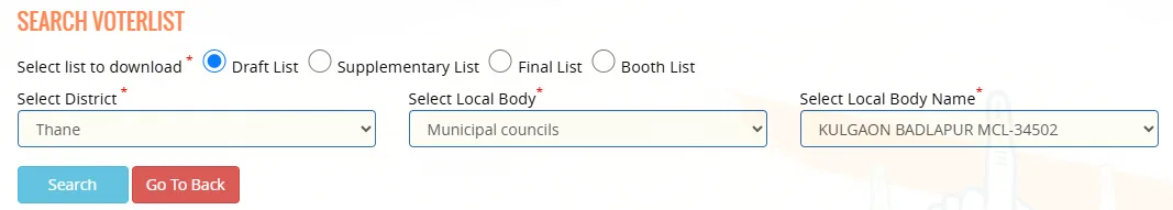Search Voterlist (Sthanik Swarajya Sanstha Matdar Yadi)