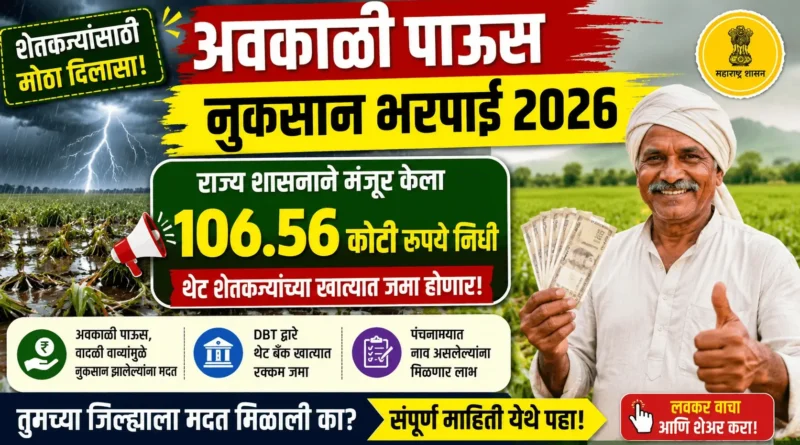 अवकाळी पाऊस नुकसान भरपाई 2026 - Avkali Paus Nuksan Bharpai 2026