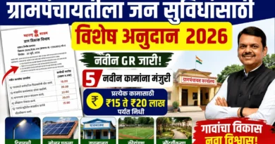 ग्रामपंचायतीला जन सुविधांसाठी विशेष अनुदान 2026: 5 नवीन कामांना मंजुरी. नवीन GR, निधी मर्यादा, पात्रता व संपूर्ण माहिती जाणून घ्या! ग्रामपंचायतीला जन सुविधांसाठी विशेष अनुदान 2026 - Grampanchayat Jan Suvidha Vishesh Anudan 2026