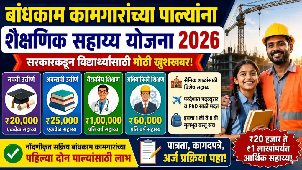 बांधकाम कामगारांच्या पाल्यांना शैक्षणिक सहाय्य योजना 2026 - Bandhkam Kamgar Shaikshanik Sahayya Yojana 2026