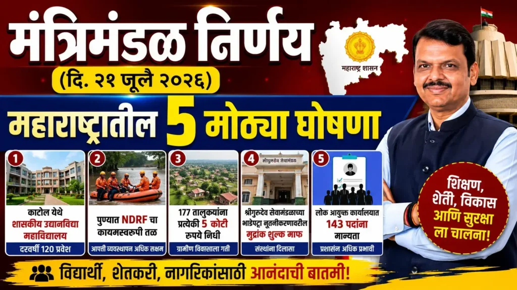 मंत्रिमंडळ निर्णय - Cabinet Decisions 21 July 2026