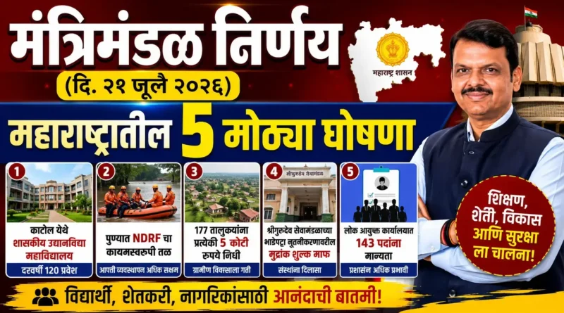 मंत्रिमंडळ निर्णय - Cabinet Decisions 21 July 2026