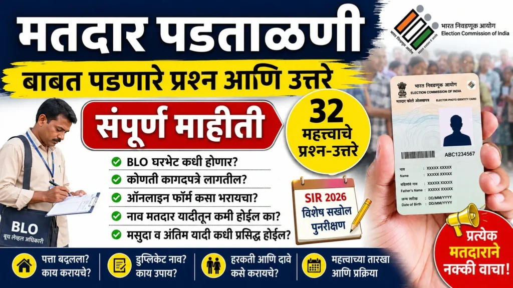 मतदार पडताळणी बाबत पडणारे प्रश्न आणि उत्तरे - SIR FAQ
